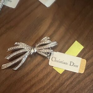 Dior Silver Bow Crystal Ribbon Brooch